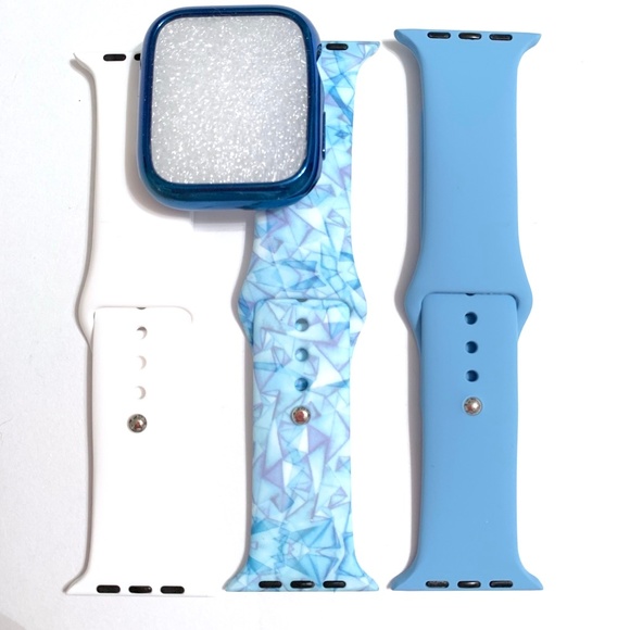 3 M/L 44mm 42mm Apple Watch band blue white + case - Picture 2 of 5